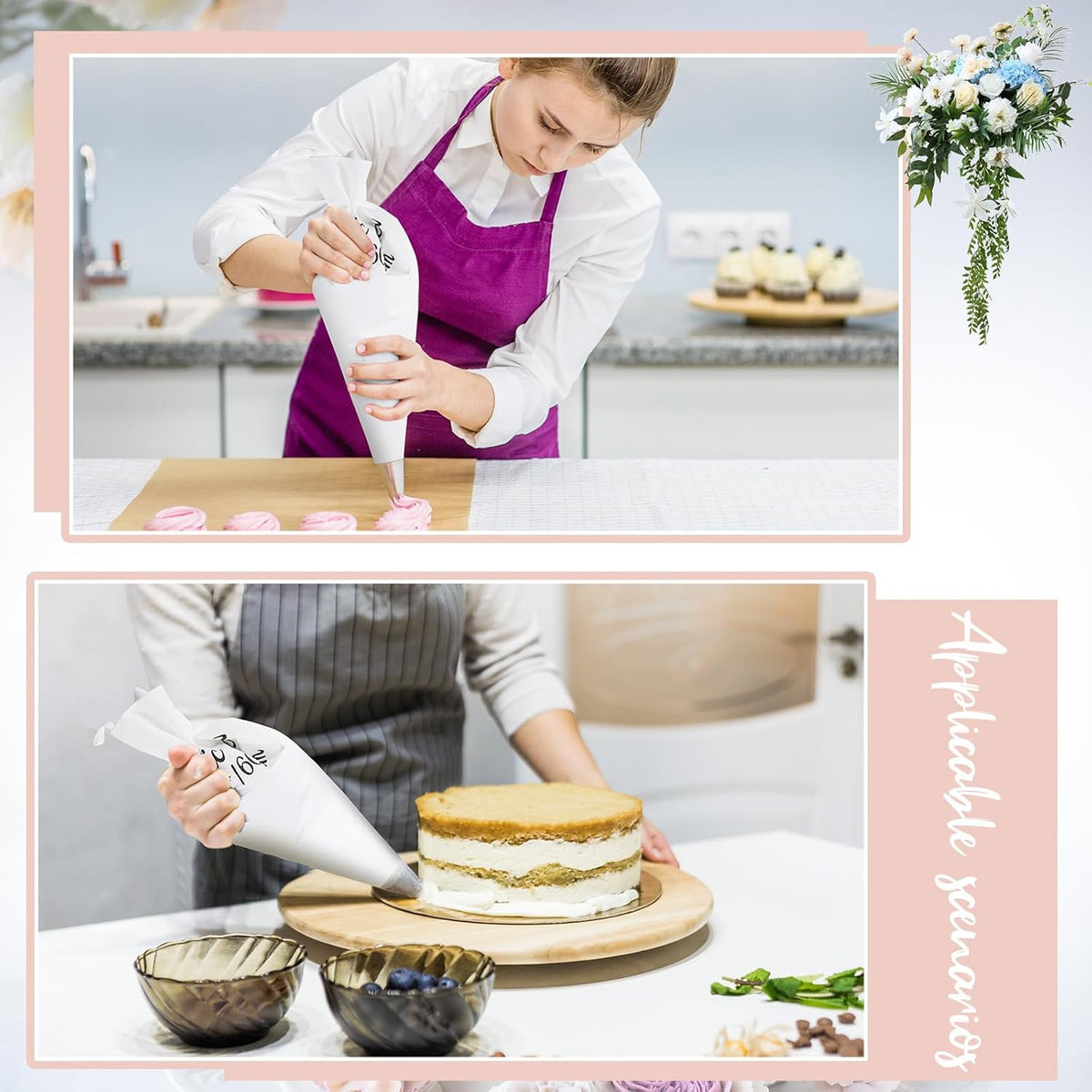 Nuogo 4 Pack 24 Inch Reusable Piping Bags, Canvas Plastic Coated