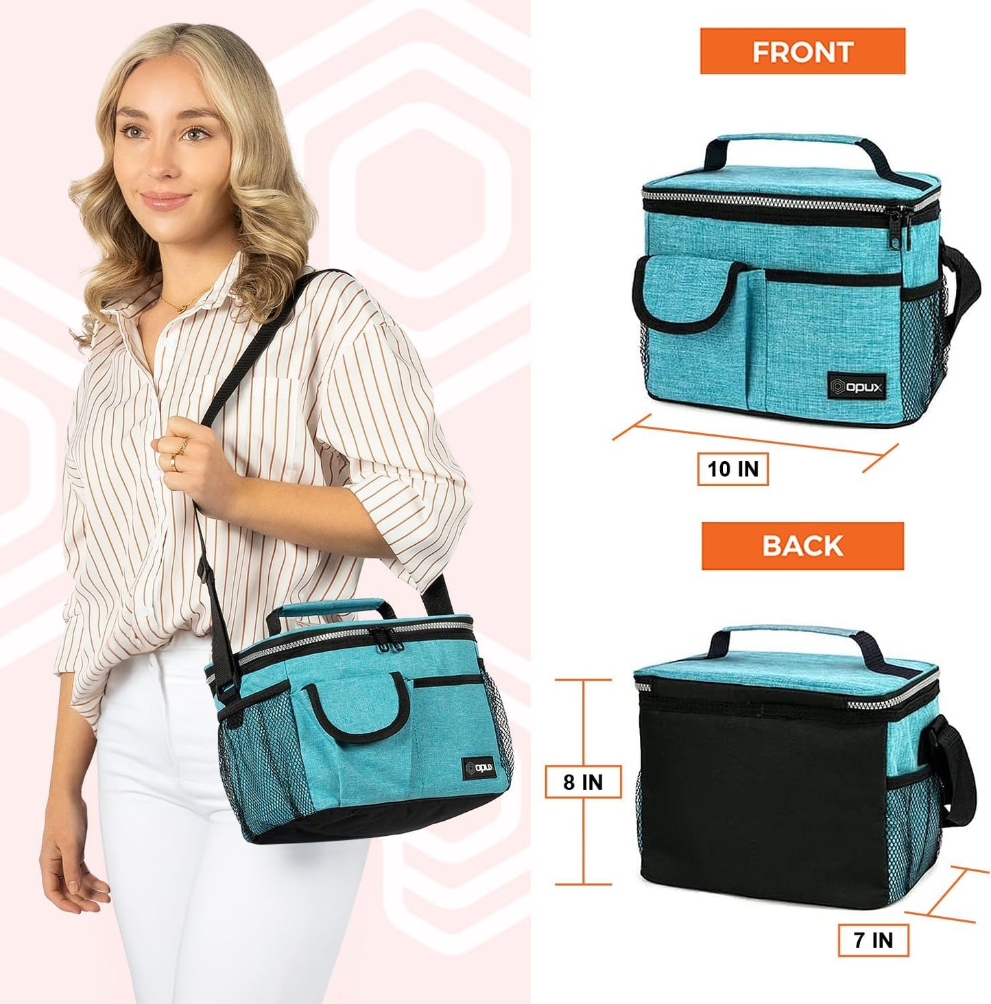 opux Insulated Lunch Bag for Men Women, Leakproof Black Lunch Box for Work, Portable Soft Lunch Cooler Bag with Shoulder Strap, Adult Lunchbox Lunch Pail for Kid Boy Girl School, 14 Can/8L