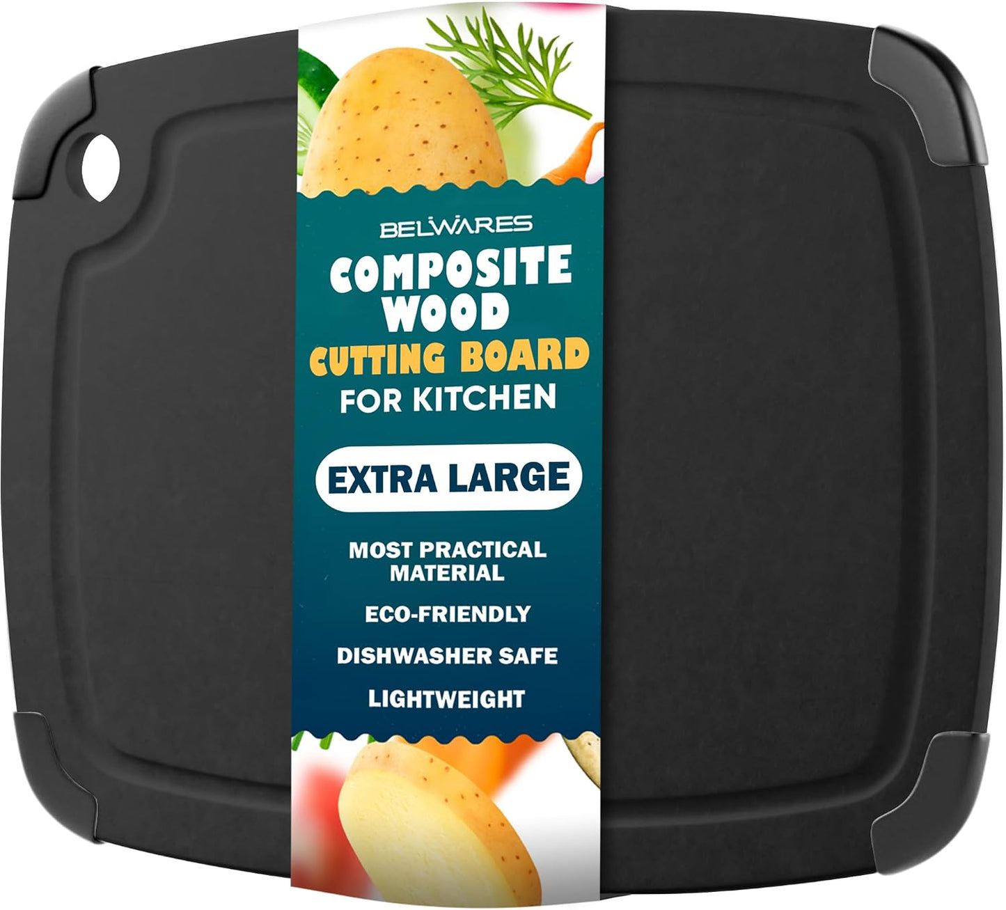 Dishwasher Safe Cutting Boards for Kitchen - Set of 2 Large Composite Wood Cutting Boards with Juice Groove, Non-Slip Feet & Lightweight Eco-Friendly Design 14.5" x 11" and 11.7" x 9.3"