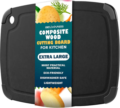 Dishwasher Safe Cutting Boards for Kitchen - Set of 2 Large Composite Wood Cutting Boards with Juice Groove, Non-Slip Feet & Lightweight Eco-Friendly Design 14.5" x 11" and 11.7" x 9.3"
