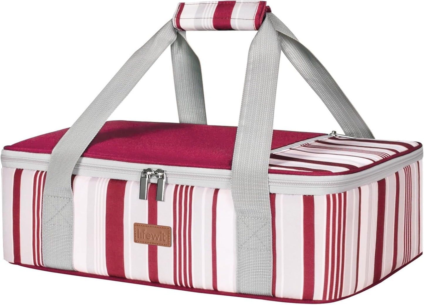 Lifewit Insulated Double Decker Casserole Carrier for Hot or Cold Food, Casserole Dish Carrying Case, Lasagna Holder for Potluck Parties, Picnic and Cookouts, Fits 9"x13" Baking Dish, Grey