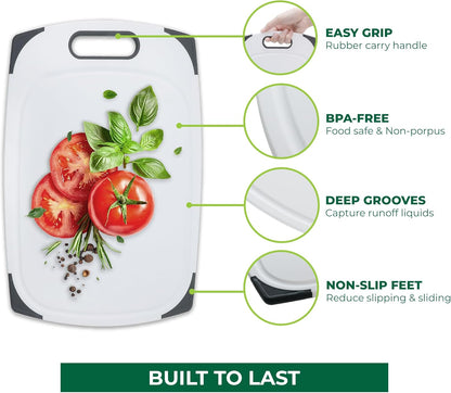 Freshware Cutting Boards for Kitchen, Chopping Board 3-Pack with Different Sizes, Juice Grooves and Non Slip Handles - Reversible, Large Cutting Board Set - Dishwasher Safe - Gray