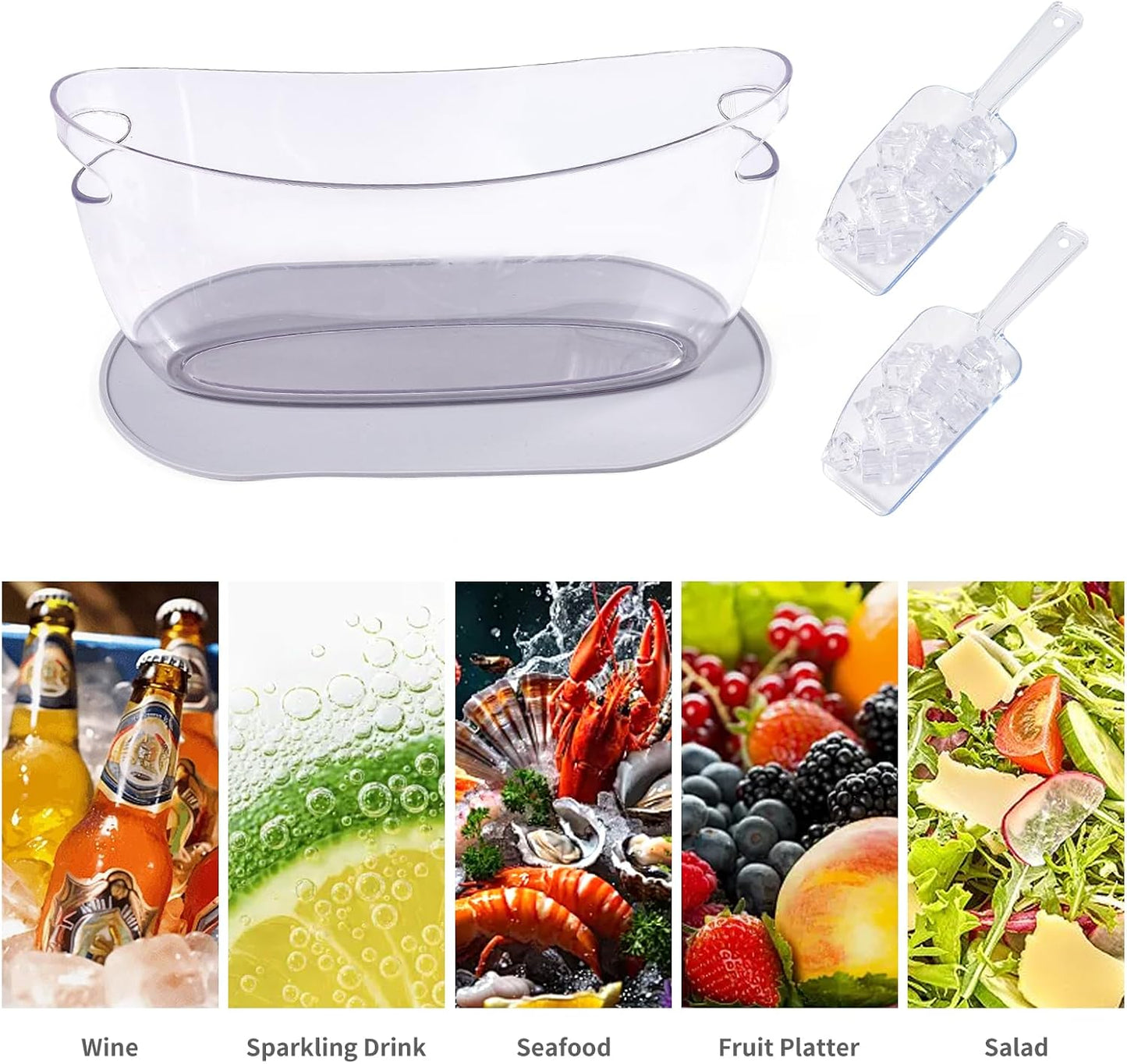 Ice Bucket，Upgraded Beverage Tub with Anti Condensation Silicone Pad and Ice Scoop Set，5.5L Ice Tub，Party Cooler，Mimosa Bar Supplies | Anti-Condensation Silicone Mat