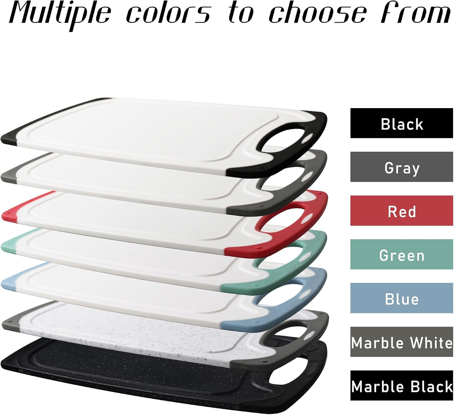 Large-Small Marble Cutting Boards Set of 3, Non Slip, Dishwasher Safe (Black)