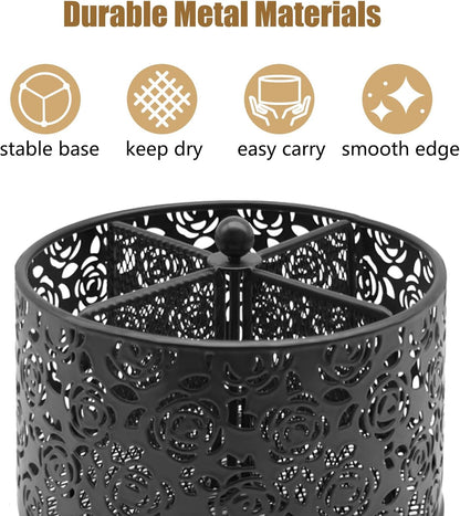 DysanVica 360° Rotating Metal Silverware Caddy - 4 Compartment Utensil Cutlery Holder Fork Spoon Napkin Organizer Flatware Storage Basket Party Countertop Buffet Picnic Camping Outdoor (White)