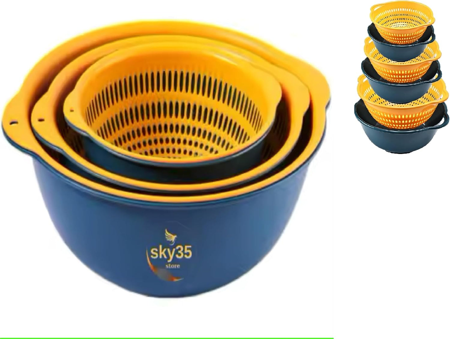 6 Piece Mixing Bowl and Colander Set – Nesting Strainer Bowls for Pasta, Salad, Fruit & Vegetables – BPA Free, Dishwasher Safe, Space-Saving Kitchen Prep Set