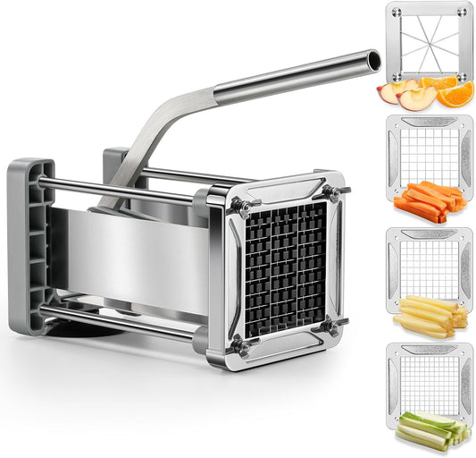 French Fry Cutter, Sopito Professional Stainless Steel Potato Cutter with 1/2", 1/4", 3/8" & Wedge Blades for Potatoes, Carrots, Apples