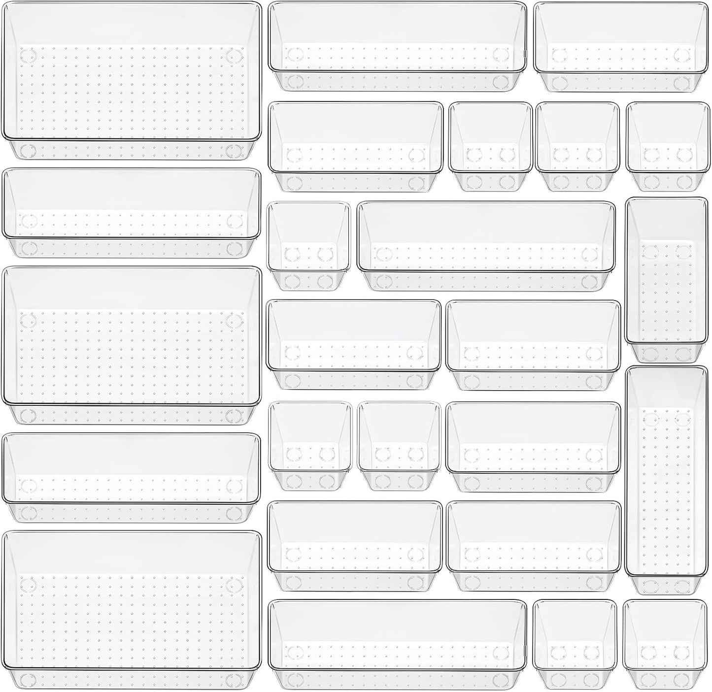 12 Pack Clear Drawer Organizer Set, 3 Sizes Bathroom Vanity Organizer Trays | Vanity and Makeup Organizer | Bathroom Organizer Trays | Storage Bins For Makeup | Cosmetics | Jewelry | Gadgets