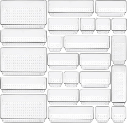 12 Pack Clear Drawer Organizer Set, 3 Sizes Bathroom Vanity Organizer Trays | Vanity and Makeup Organizer | Bathroom Organizer Trays | Storage Bins For Makeup | Cosmetics | Jewelry | Gadgets