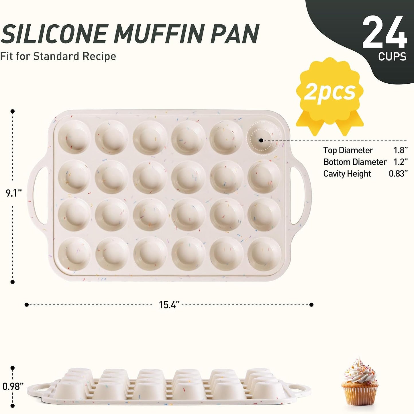 2 Packs 12 Cups Silicone Muffin Pan for Baking with Metal Reinforced Frame Regular Size Cupcake Pan Tray Egg Bites Silicone Cookie Molds Muffin Tin Tart Pans Sheet Set for Oven Dishwasher Safe