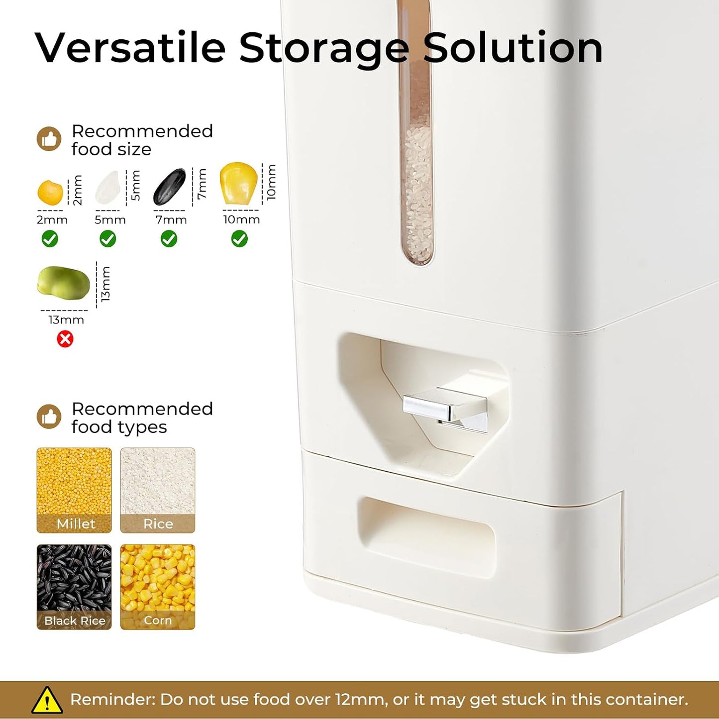 UFORU Rice Dispenser 22-25 Lbs (12kg), Rice Storage Container Sealed Moisture-Proof with Built-in Drawer, BPA-Free for Kitchen Pantry Household, Ideal for Rice, cereals, Beans, and Dry Food