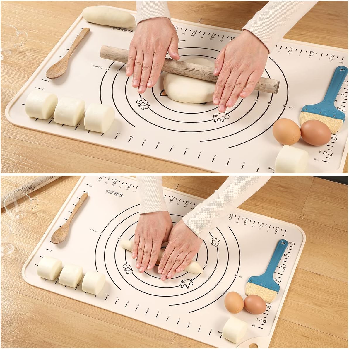 Silicone Pastry Mat 20"*16" Extra Thick Non Stick Baking Mat Food Grade Silicone Dough Rolling Bake Mat with Edge Heightening Blue