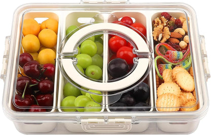 Snack Box Container, Divided Serving Tray with Lid and Handle Snackle Box Container, Snack Organizer for Adults Fruit, Veggie, Perfect for Party, Entertaining