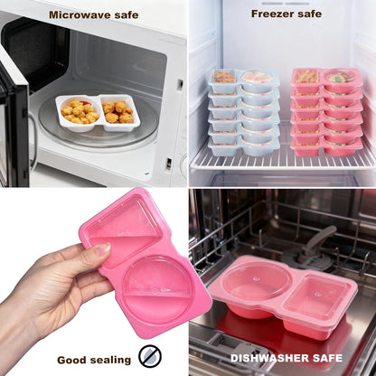 20 Pack Reusable Snack Containers with Lids with 10 Forks,Disposable 2-Compartment Condiment Containers,Small Sauce Snackle Box Meal Prep Containers,Portion Control Snack Pack Containers (4-color)