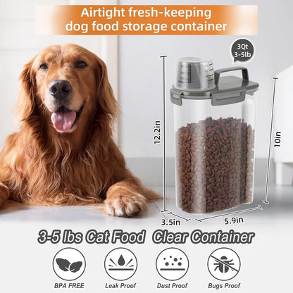 LEAWALK Airtight Small Cat Dog Pet Food Storage Containers BPA Free, with Large Pour Spout/1 Measuring Cup/ 4 Safety Locks and Double-layer Silicone Strip (Olive Gray x 2, 3L-2pack)