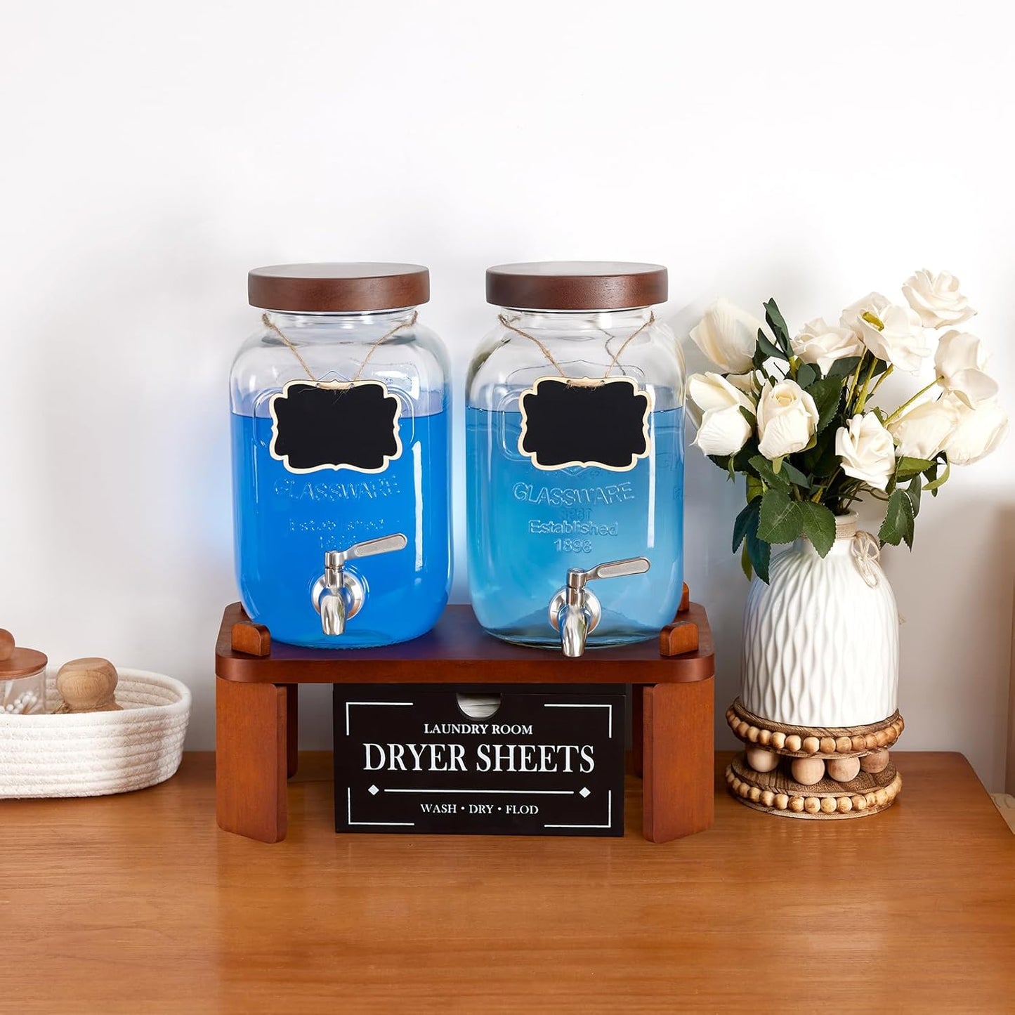 1 Gallon Drink Dispenser for Parties,Glass Beverage Dispenser with Stand,Water Dispenser with 18/8 Stainless Steel Spigot,Lemonade Stand Dispenser for Fridge,Juice,Punch,Cocktails,Ice Tea & Sun Tea