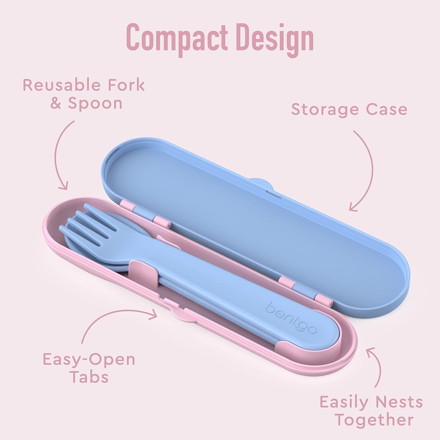 Bentgo Kids Utensil Set - Reusable Plastic Fork, Spoon & Storage Case - BPA-Free Materials, Easy-Grip Handles, Dishwasher Safe - Ideal for School Lunch, Travel, & Outdoors (Shark)