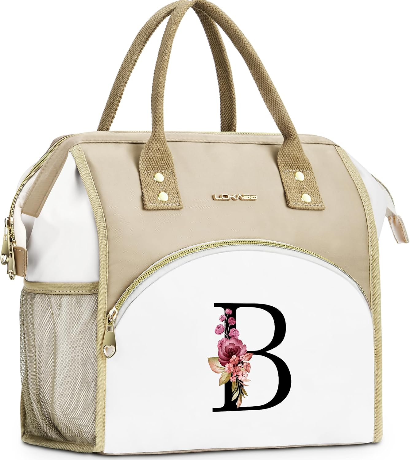 Initial Lunch Bag Women, Cooler Insulated Lunch Bag for Girls, Large Adult Leakproof Lunch Box for Picnic Work, Personalized Tote Bag, Birthday Gifts/Mothers Day Gifts, Letter K.
