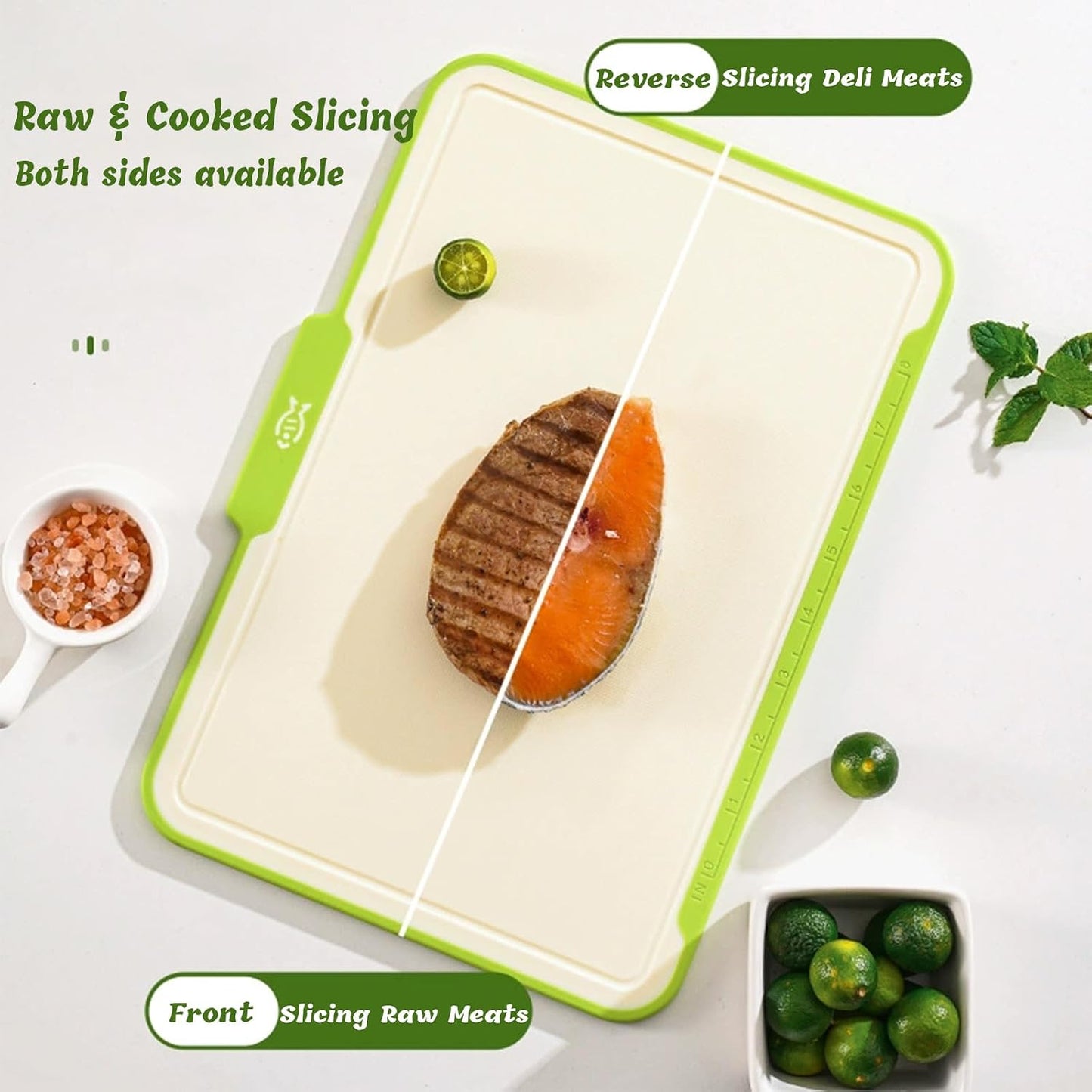 Plastic Cutting Boards for Kitchen, 4-Pieces Cutting Board With Food Icons And Storage Stand, Easy Grip Handle, Professional Chopping Board Set for Meat, Veggies, Fruits（12.9"X 9.4" X 3.1")