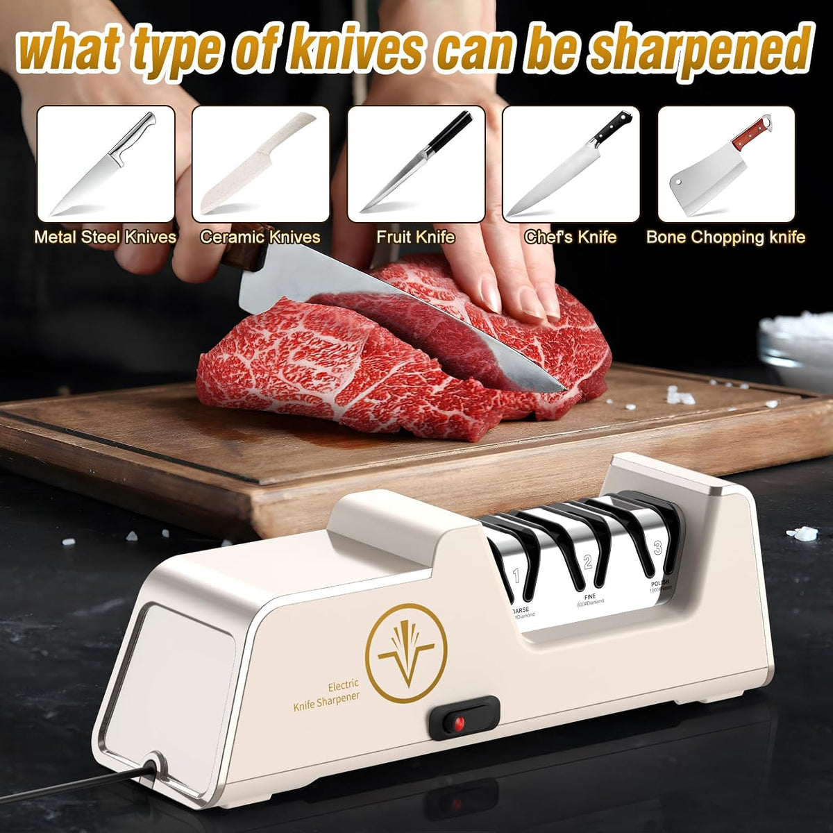 VIDOME Professional 3-Stage Electric Knife Sharpener
