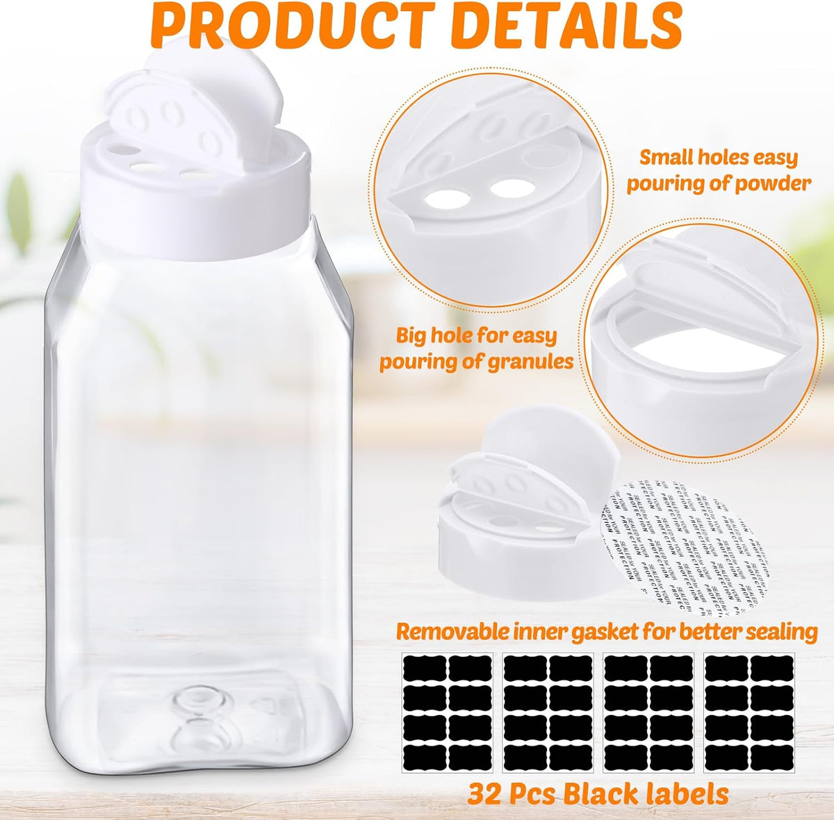 Mifoci 28 Pack 16 oz Black Plastic Spice Jars with Cap