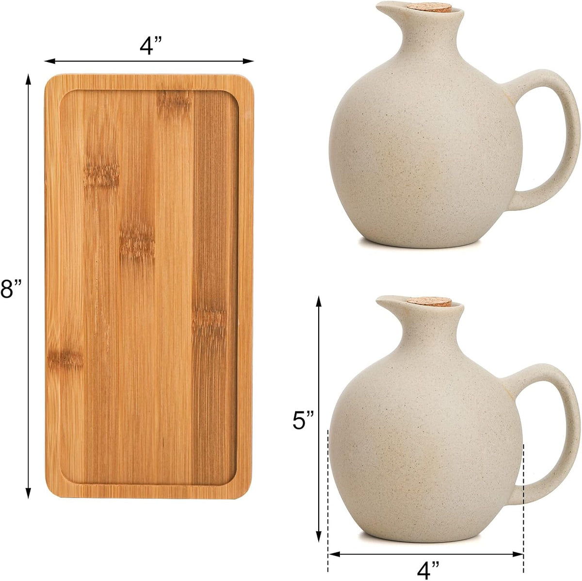 Elsjoy Set of 2 Ceramic Oil Vinegar Dispenser with Cork and Tray, 15 Oz Tabletop Oil Bottles Soy Sauce Jar, Decorative Olive Oil Stoneware Holder Vinegar Container for Kitchen