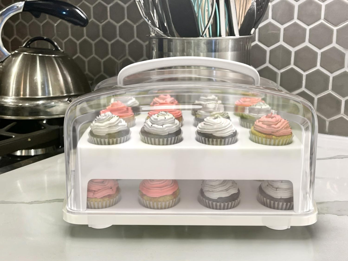 Top Shelf Elements MINI Cupcake Box. NOT For Standard Size Cupcakes. Fashionable Green Carrier Holds 24 MINI-Size Cupcakes, Cupcake Traveler,