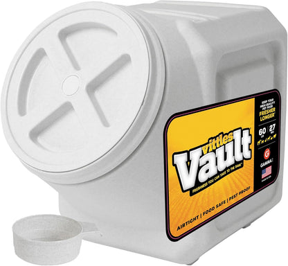 Vittles Vault Traditional Pet Food Storage Container For Dog Kibbles/Bird Seed/Oatmeal/Rice/Flour/Cereal, BPA Free Plastic, Sealed Airtight For Cat Food, Up To 30 lb, Made in USA, With Scoop, Gray
