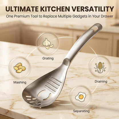 Sakerplus Multifunction Stainless Steel Cooking Grater Spoon, 5-in-1，1