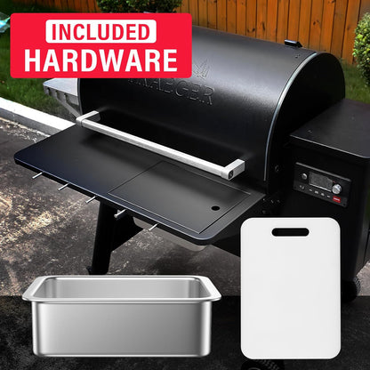 Upgraded Grill Table for Weber Kettle 22"/18"/26", Master Touch 22", Smokey Mountain, Recteq Pellet Grill RT-B380, Prep Station with Cutting Board, Basin, 4 Hooks, Shelf for Weber Kettle Accessories