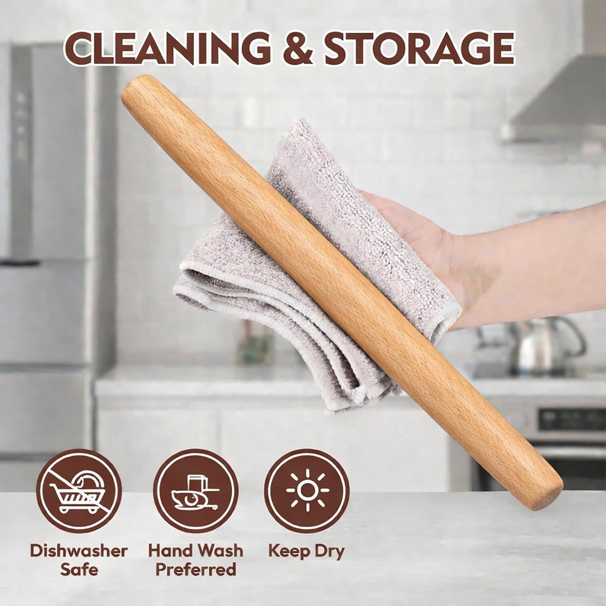17 Inch French Rolling Pin, Wooden Dough Roller for Baking, Solid Wood Tapered Rolling Pin for Pizza, Pie Crust, Cookies, Pastry, Non-Stick, Easy Control Kitchen Baking Tool, Beech Wood