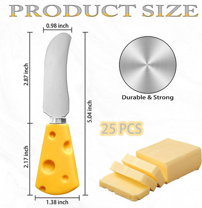 25 Piece Small Cheese Spreader Knives Set, Mini Stainless Steel Butter Knife Spreader with Wooden Handle for for Charcuterie Board, Sandwiches, Cocktail Spreaders, Dips, 4.7 inch