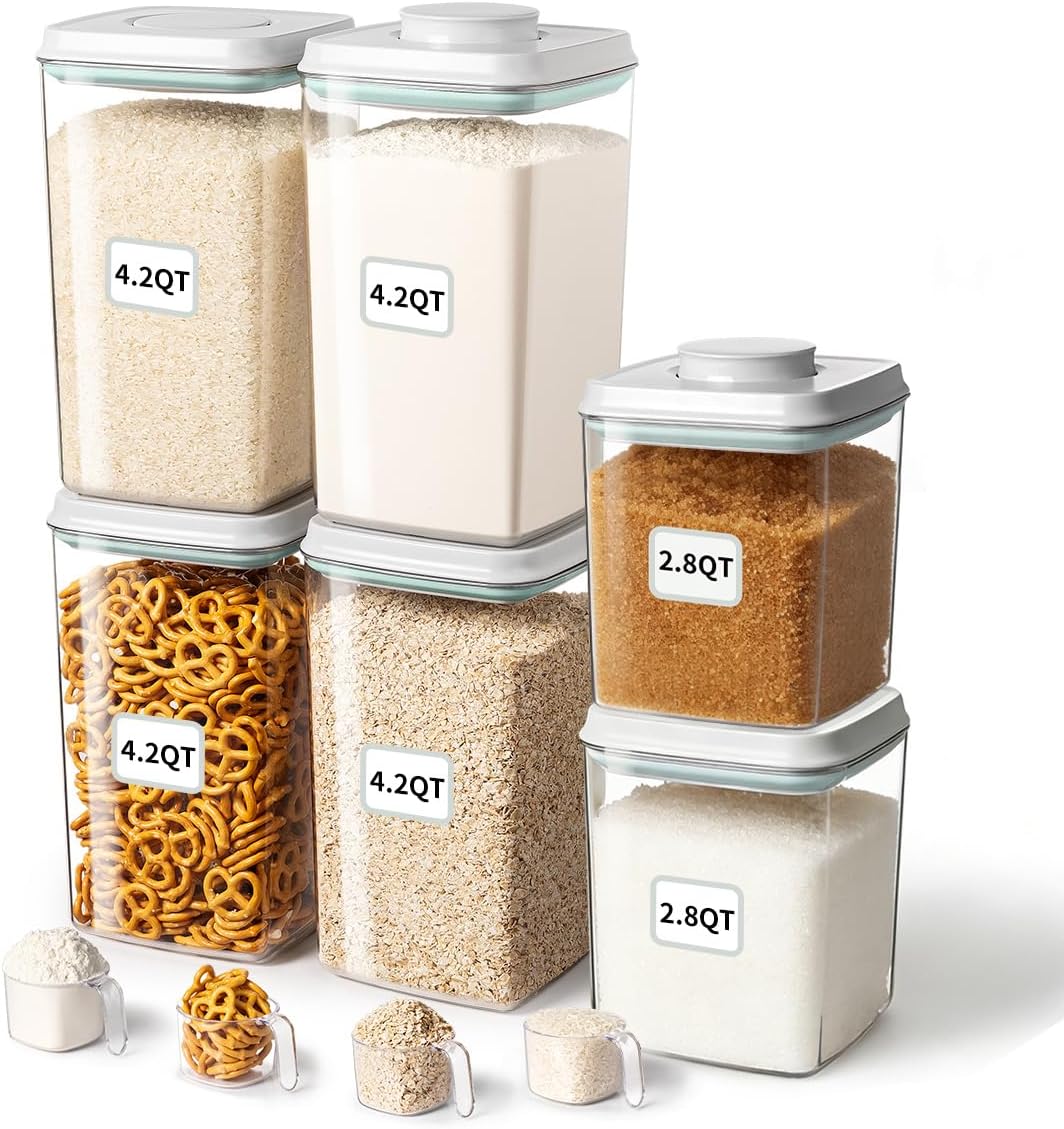Ankou Food Storage Container Sets, 2.8 Qt *2+ 4.2 Qt *4 Airtight Canisters with Lids and 130ml Scoop, BPA-Free Plastic Pantry Containers for Flour, Sugar, Rice