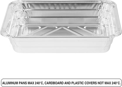 PARTY BARGAINS 4 lb Aluminum Pans with Board Lids, 50 Pack – 12 x 8 in Disposable Foil Roasting & Steam Table Pans for Catering, Takeout, Meal Prep, Oven Safe up to 240°C