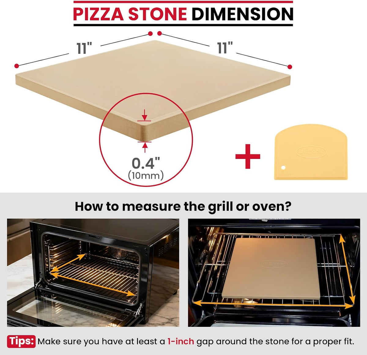 Unicook Pizza Stone for Oven Grill, 12" x 11" Rectangular Cordierite Stone