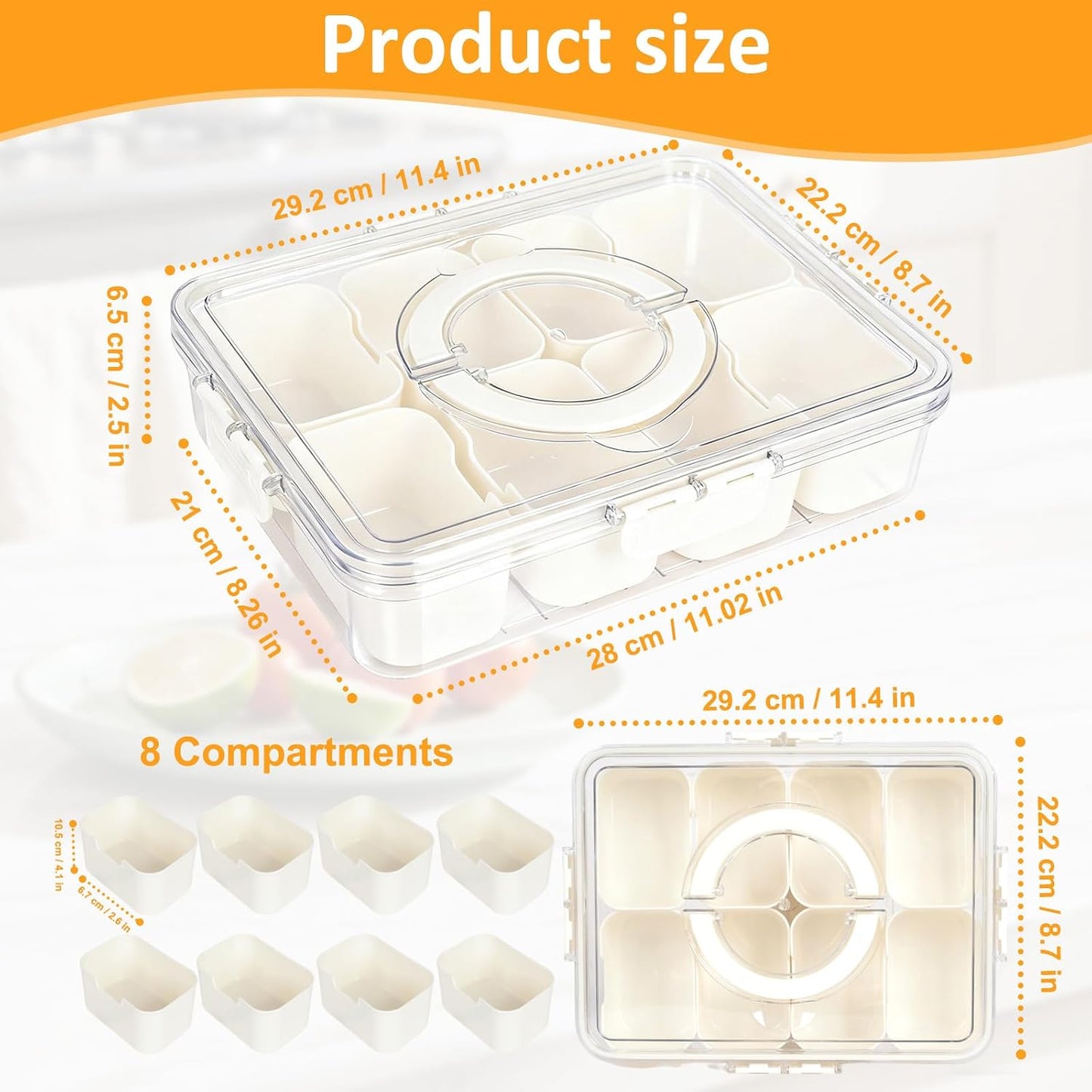 Snackle Box Taco Bar Serving Set for a Party - Divided Lazy Susan Serving Tray - Taco Tuesday Kit - Chip and Dip Serving Set for Party - PET Rotating Appetizer Serving Tray (12"x3.9")