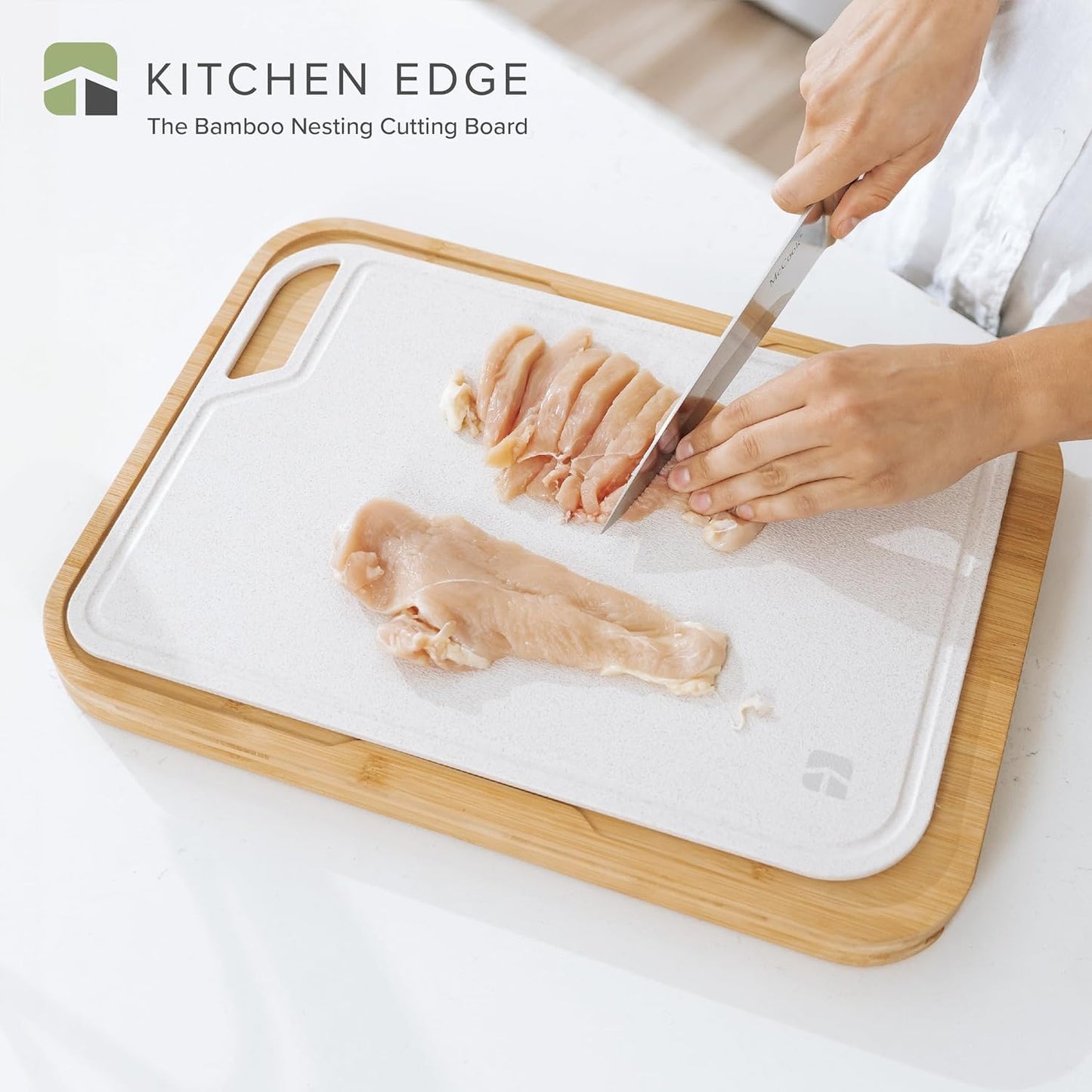 KitchenEdge Premium Acacia Cutting Board with Nesting Rice Fiber Chopping Board for Cooking Prep, 2 Piece Kitchen Set, Non-Slip Feet with Juice Groove, Heavy Duty, Pre Oiled, 17” x 12.5”