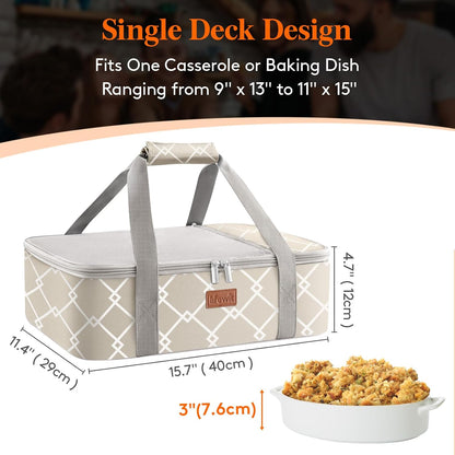 Lifewit Insulated Single Decker Casserole Carrier, Lasagna Lugger Holder for Hot or Cold Food, Fits 9" x 13" Baking Dish, Thermal Lunch Tote Bag for Potluck Parties, Picnic and Cookouts, Grey