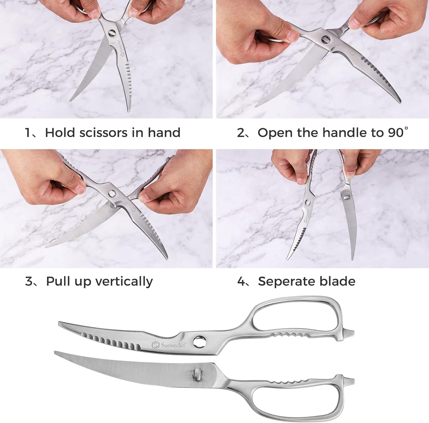 Sunnecko Heavy Duty Kitchen Scissors - Stainless Steel Kitchen Shears, Ultra Sharp Micro Serrated Poultry Shears, Cooking Scissors for Meat, Dishwasher Safe