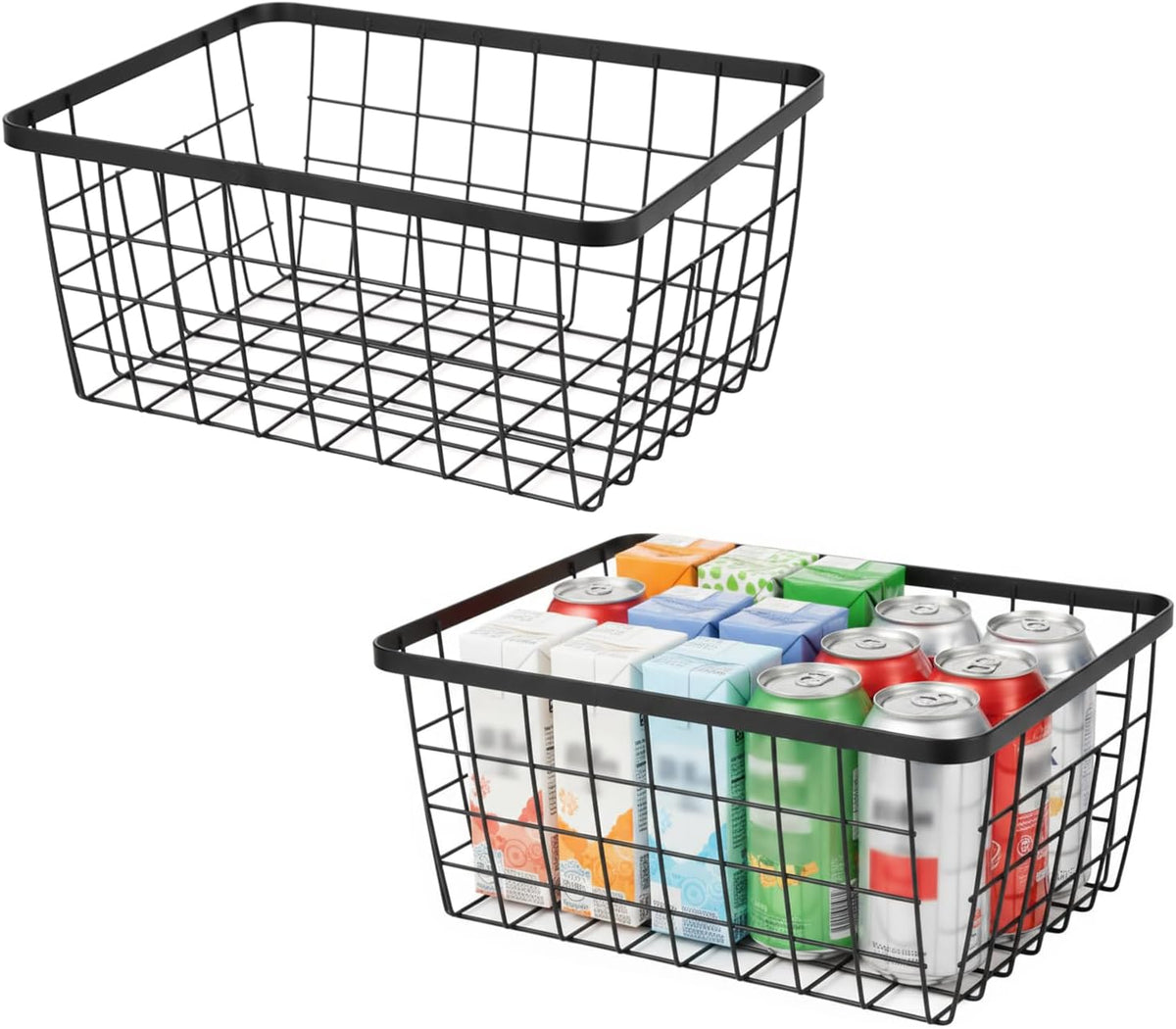 Kitchen Wire Baskets Farmhouse Decor Metal Food Storage Organizer,Household Refrigerator Bin with Built-in Handles for Cabinets, Pantry, Bathroom,2 Packs(white)