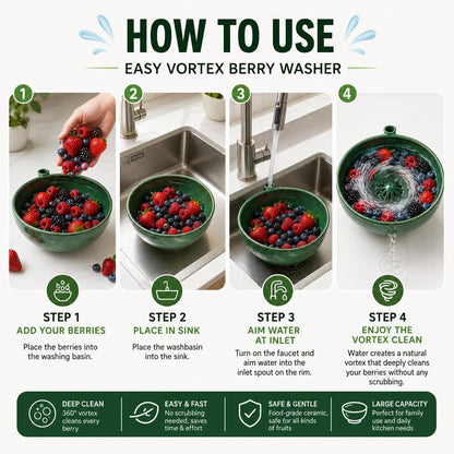 Self Spinning Berry Washing Bowl, Berry Bowls with Holes Ceramic, Fruit Washer Spinner with Strainer and Colander, Handmade Multipurpose Washing Cleaner for Cleaning Berries, Vegetables (1 set)