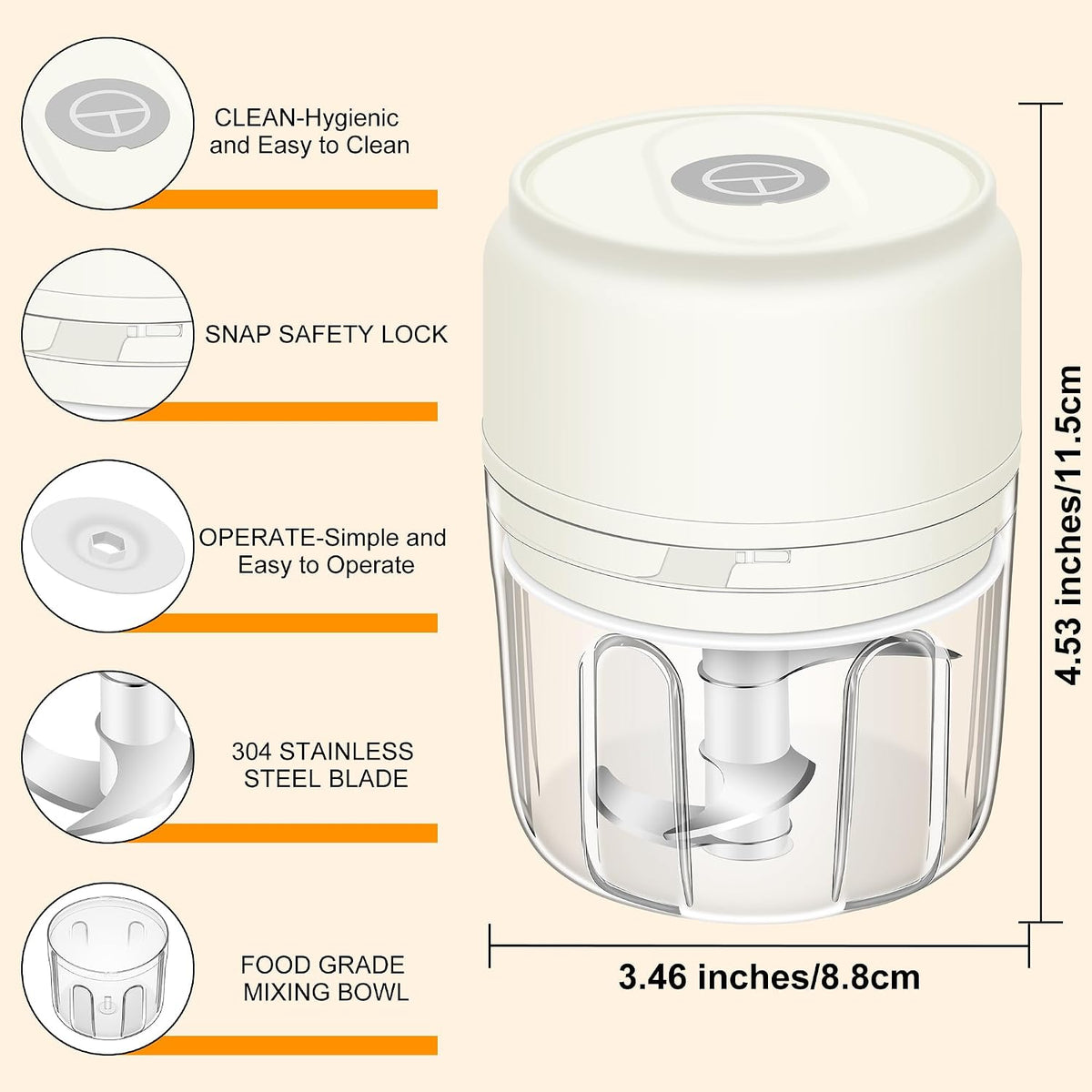 Garlic Chopper, 250ML Garlic Mincer, Electric Mini Food Processor