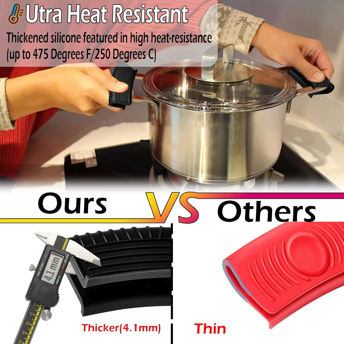 Silicone Assist Handle Holder, Hot Skillet Handle Covers Pot Grip Handle Sleeve Cast Iron Skillets Non-Slip Heat Resistant Pan Grip Cover for Cast Iron Woks Frying Pans Griddles Skillets (Red)