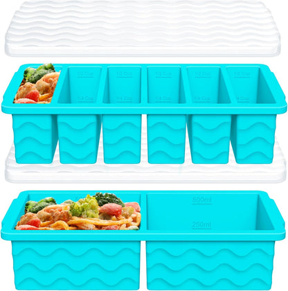 4-Pack Silicone Freezer Trays with Lid,2*【2 Large 2-Cup(500ml)&6 Small 1/2-Cup(125ml)】Soup Freezer Container Molds,Ice Cube Tray For Meal Prep&Freezing Soup,Stews,Sauces,Oven&Dishwasher-Safe