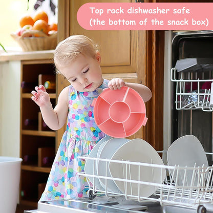 JOOPETALK Kids Reusable Rotating Snack Container with 5 Separate Compartments, Color Matching Opening Lid, BPA/PVC-Free, Dishwasher Safe, Perfect for Travel, School Lunches & On-the-Go Snacking-Purple