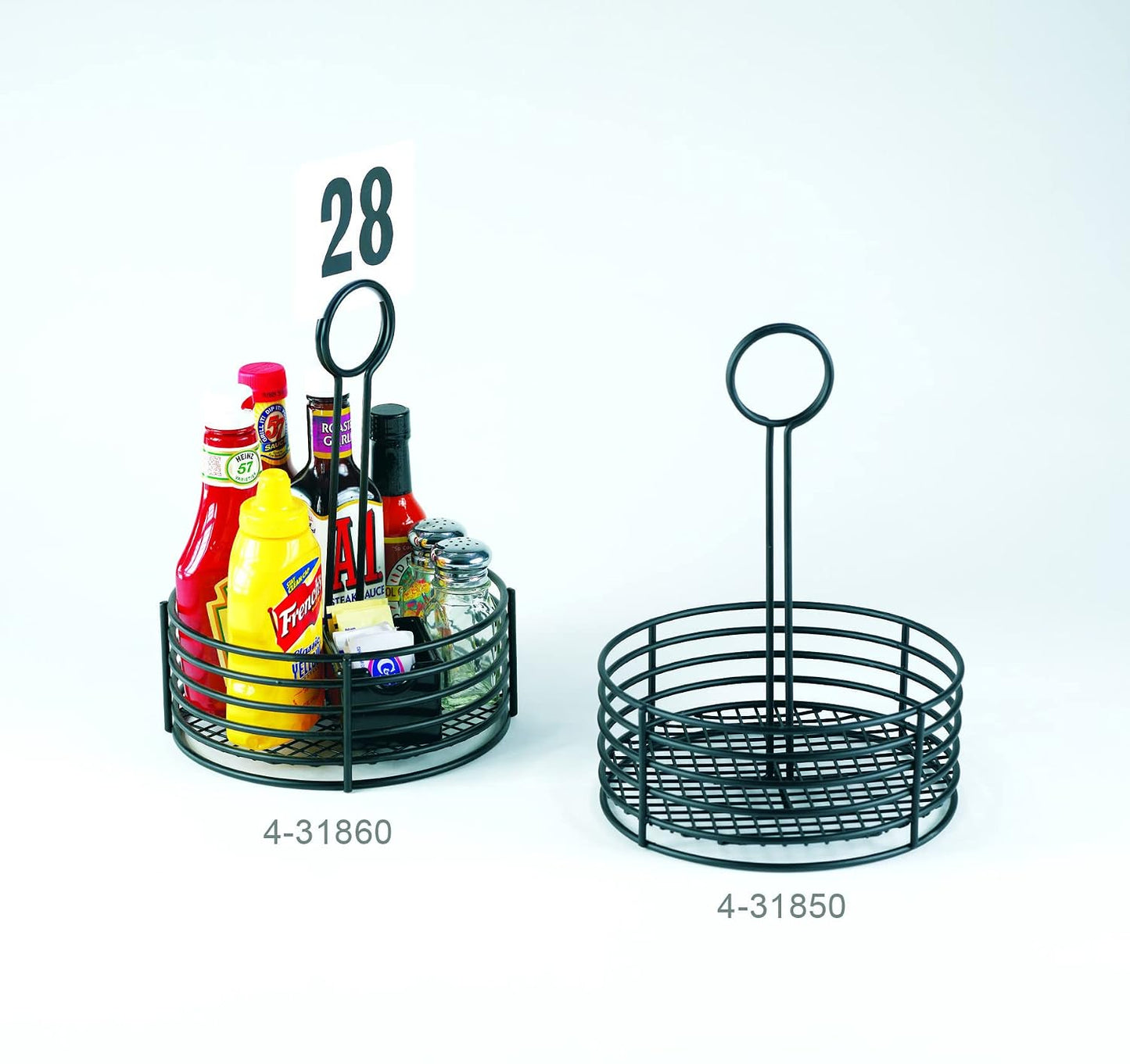 G.E.T. 4-31850 Black Round Stainless Steel Condiment Caddy Iron Teflon Coated Table Caddies Collection, Non Stick, 7.5"