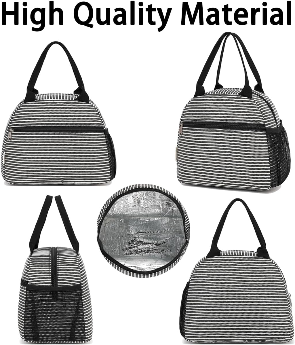 GYEUKHAM Lunch Bag Women, Lunch Box for Adult Men Kids Girls, Small Cute Lunchbox Tote Large Capacity Insulated Lunch Container Cooler for Work School Picnic Travel, Black White Stripes