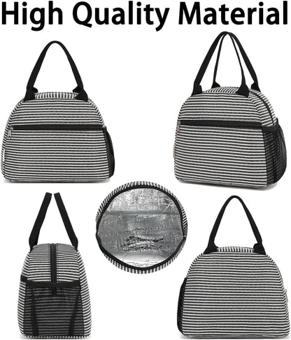GYEUKHAM Lunch Bag Women, Lunch Box for Adult Men Kids Girls, Small Cute Lunchbox Tote Large Capacity Insulated Lunch Container Cooler for Work School Picnic Travel, Black White Stripes