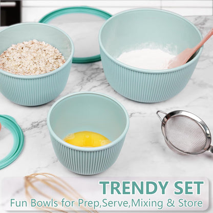 BoxedHome Plastic Mixing Bowls with Lids Set,4.97QT Large Capacity Deep Nesting Bowl,8 Pieces Set BPA-Free Prep Bowls,Dishwasher & Microwave Safe,Beige