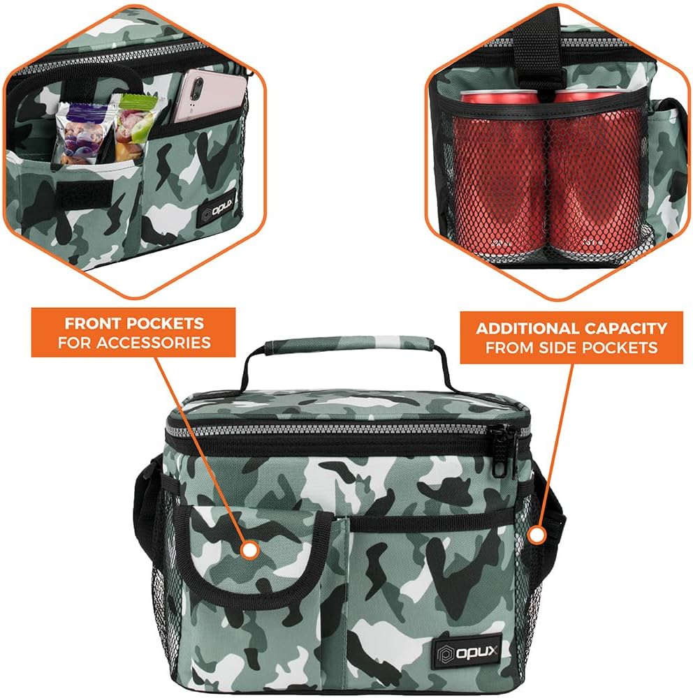 opux Insulated Lunch Bag for Men Women, Leakproof Black Lunch Box for Work, Portable Soft Lunch Cooler Bag with Shoulder Strap, Adult Lunchbox Lunch Pail for Kid Boy Girl School, 14 Can/8L